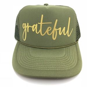 Gold grateful olive green trucker hat